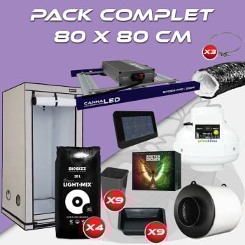 Pack complet 80x80cm – Spider Series 320 PRO et console - Box Q80+ 80x80x180 cm - Kit de ventilation - Pots et terreaux
