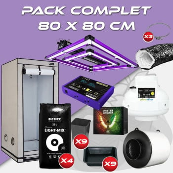 Pack complet 80x80cm – ATS 200 PRO et console - Box Q80+ 80x80x180 cm - Kit de ventilation - Pots et terreaux