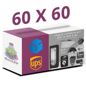 Pack complet 60x60cm – Pureled Q150- Box Hydroshoot 60 - Kit de ventilation sans filtre à charbon - Pots et terreaux