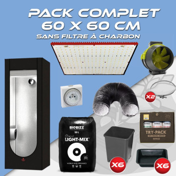 Pack complet 60x60cm &ndash;Rhino 130 Pro - Box Hydroshoot 60 - Kit de ventilation sans filtre &agrave; charbon - Pots et terreaux