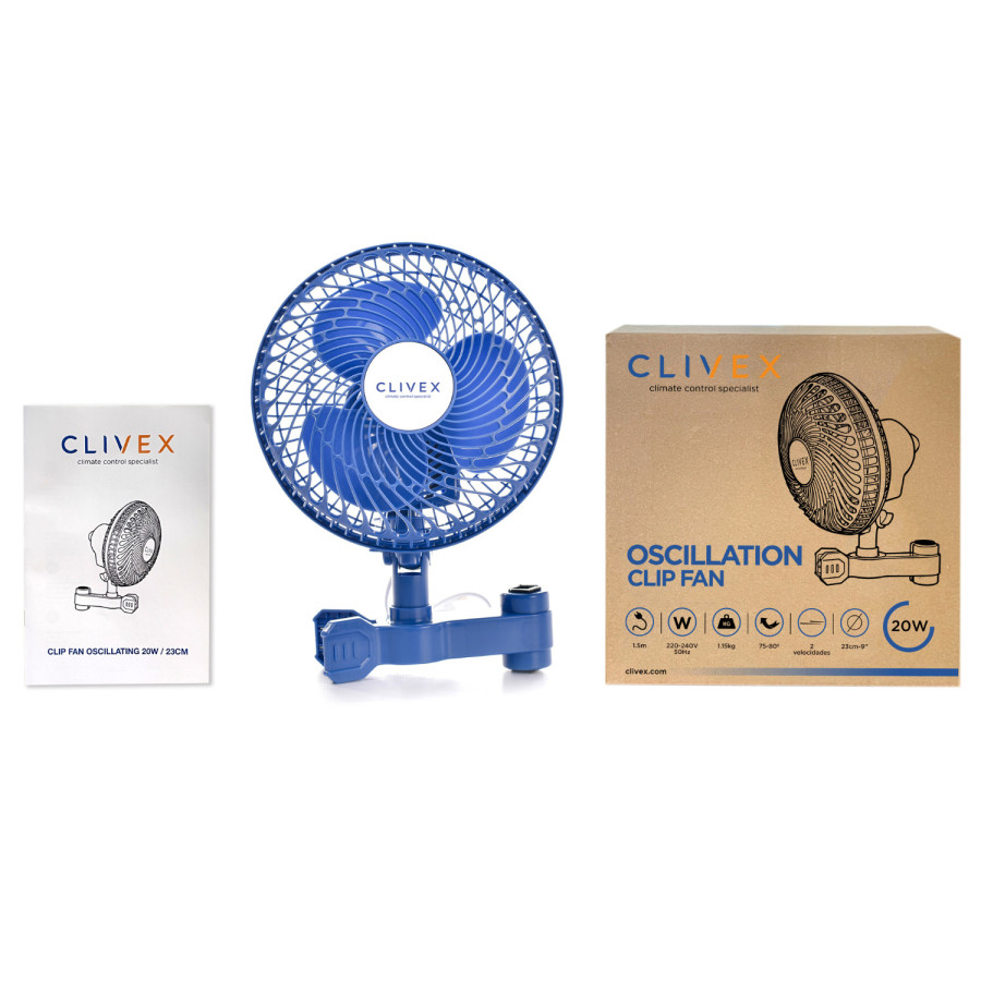Ventilateur Clip Oscillante Clivex 23cm 20W