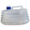Réservoir pliable 10L en PE+PP transparent avec bouchon bleu et poignée, design en accordéon pour stockage facile.