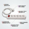 Multiprise avec 5 prises - Câble 1m - Interrupteur - MAX 3500W
