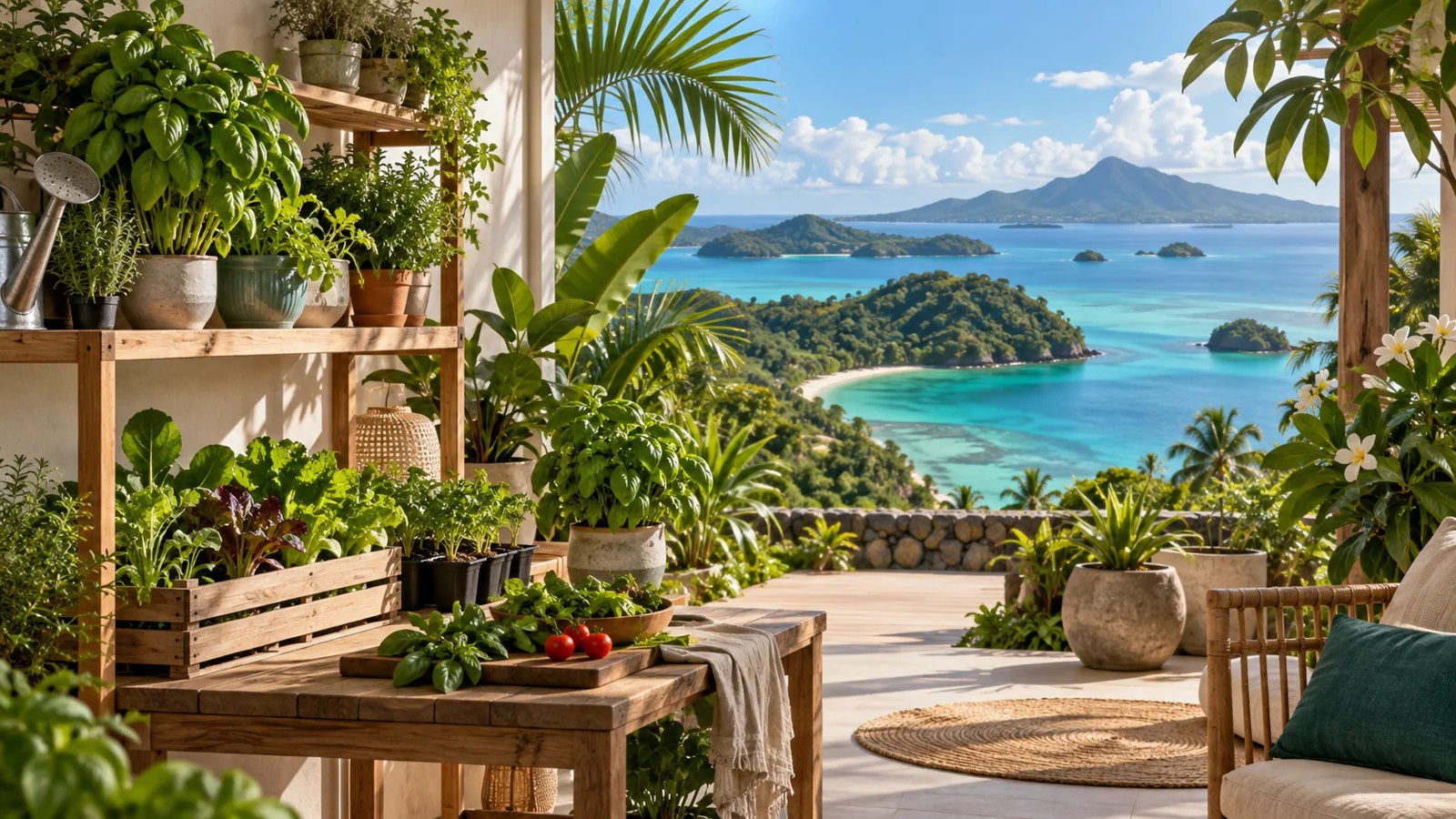 Illustration horticole évoquant Mayotte et un espace de culture de plantes