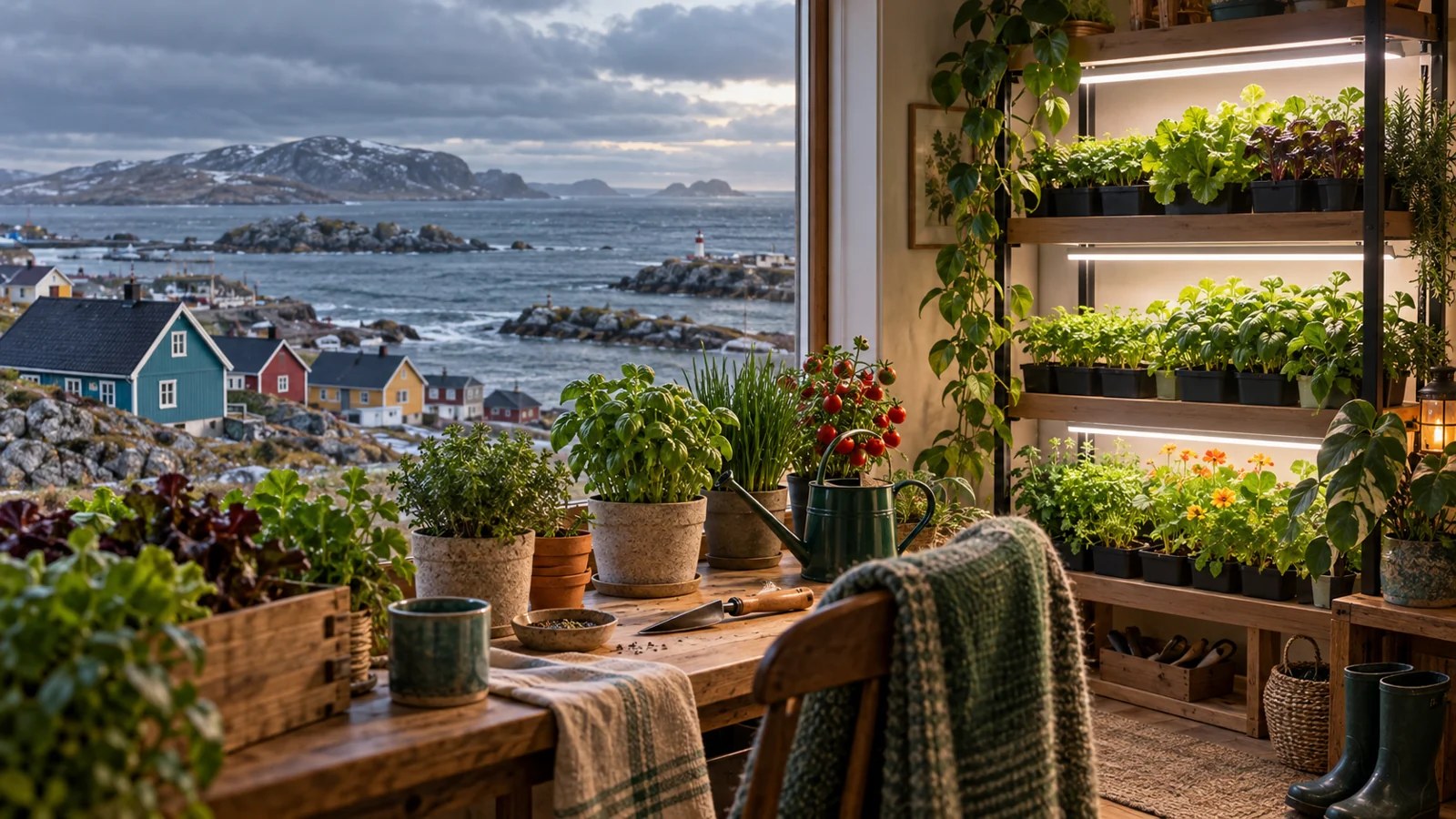 Illustration horticole évoquant Saint-Pierre-et-Miquelon et un espace de culture de plantes