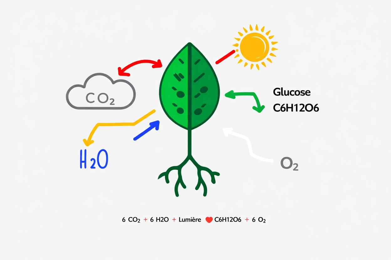 Schéma de la photosynthèse des plantes pour la 5ème