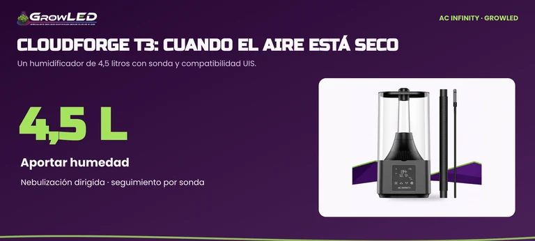 CLOUDFORGE T3 con depósito de 4,5 litros para aportar humedad cuando el aire está demasiado seco.
