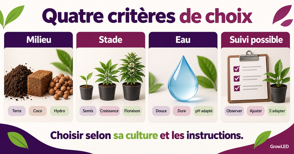 Quatre critères de choix : Milieu, Stade, Eau, Suivi possible.