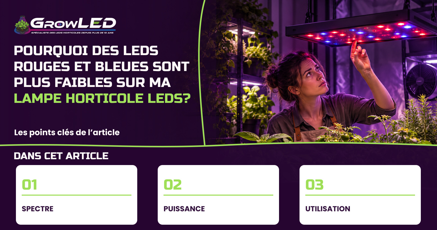 Pourquoi des LEDs rouges et bleues sont plus faibles sur ma lampe horticole LEDs ?